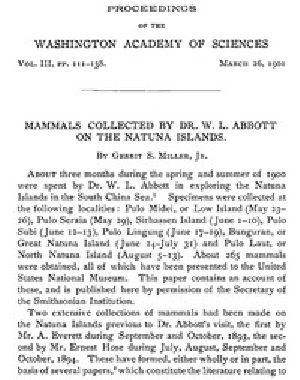 [Gutenberg 44705] • Mammals Collected by Dr. W. L. Abbott on the Natuna Islands / Proceedings of the Washington Academy of Sciences, Vol. III, pp. 111-138